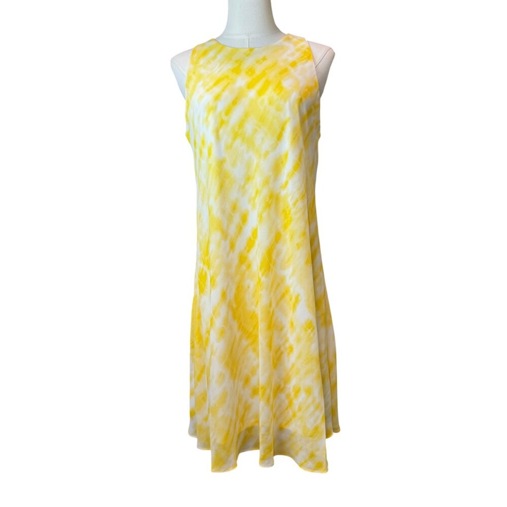 Lauren Ralph Lauren Yellow White Sleeveless A-Line Dress Size 8